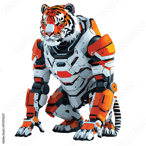 vector illustration image of a tiger wearing advanced technology, with bright colors photo