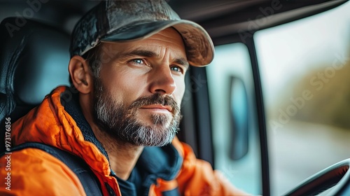 A Man in a Camouflage Hat Looking Out of a Vehicle Window