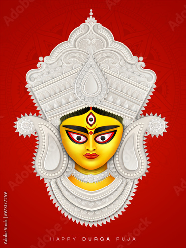 Durga Face, Goddess Durga Face illustration for Happy Durga Puja offer, Discount, Sales Tags, Print, Banner, Web Banner , Festival offer , Social Media Post