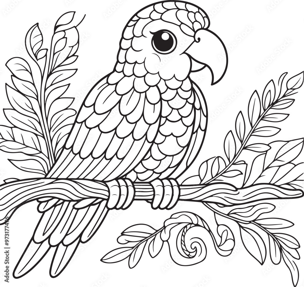 Obraz premium A parrot line art coloring page illustration for kids
