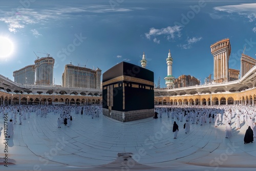 Makkah al mukarramah A panoramic view of the Kaaba in Mecca Saudi Arabia during the Hajj pilgrimage with generative ai photo