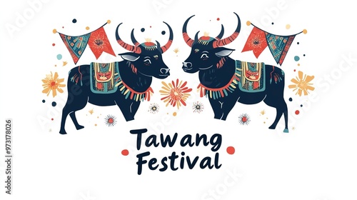 The festival in Tawang monastery,festival is celebrated as uniquely as the beautiful Tawang valley.vector photo