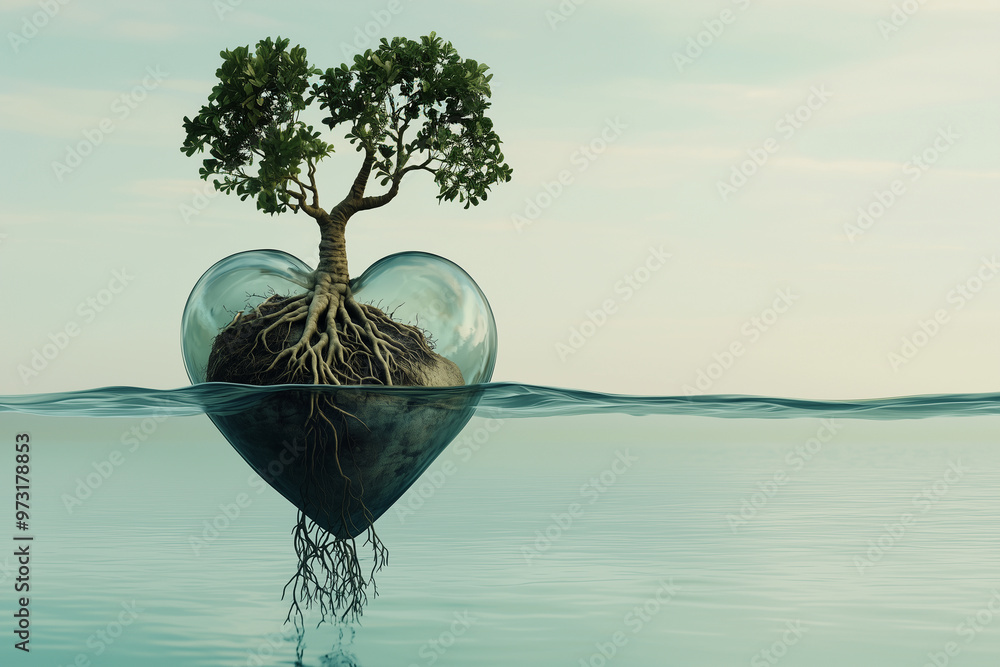 heart with roots in the water, symbolizing introspection and self ...