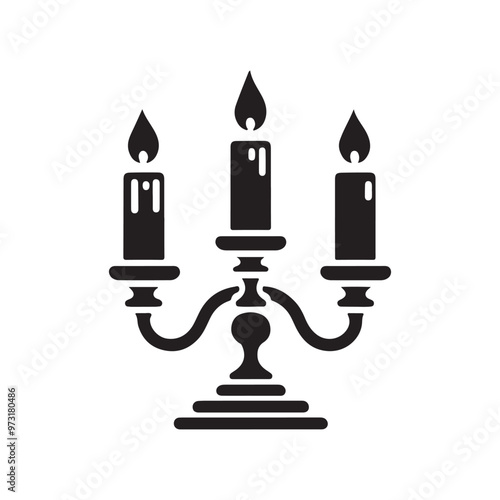 Candlestick Icon with Long Shadow Silhouette Illustration design template black and white