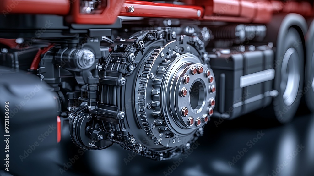 Fototapeta premium Close-up of a Semi-Truck's Rear Axle and Gear System