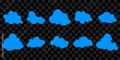 Set of pixel clouds. Y2k pixel elements.