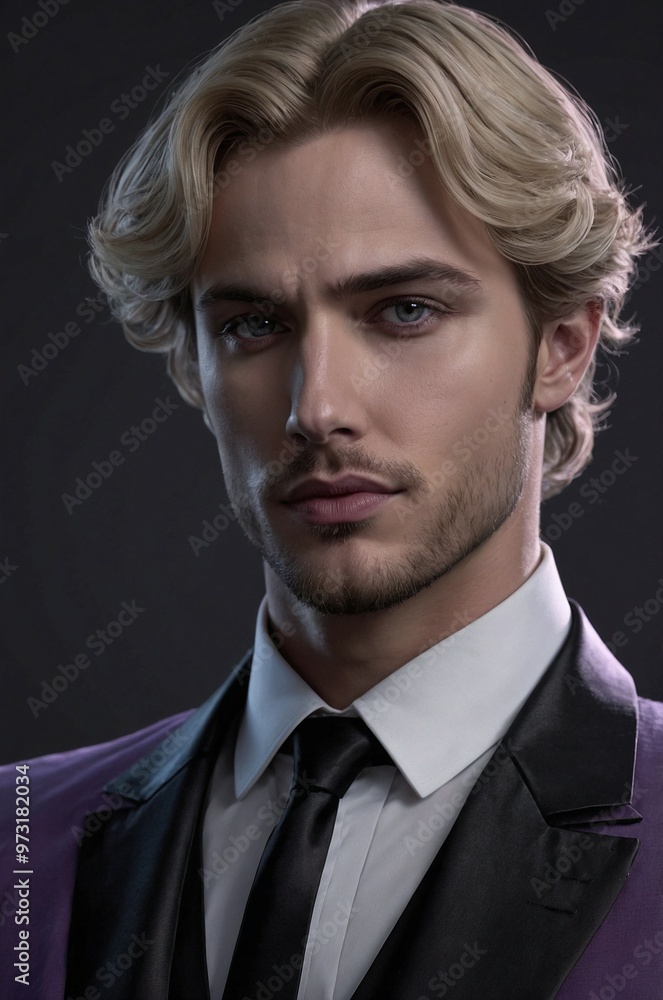 A sophisticated thirty-year-old man posing confidently in formal attire against a dark background during a stylish event. Generative AI A sophisticated thirty-year-old man posing confidently in formal attire against a dark background during a stylish event. Generative AI