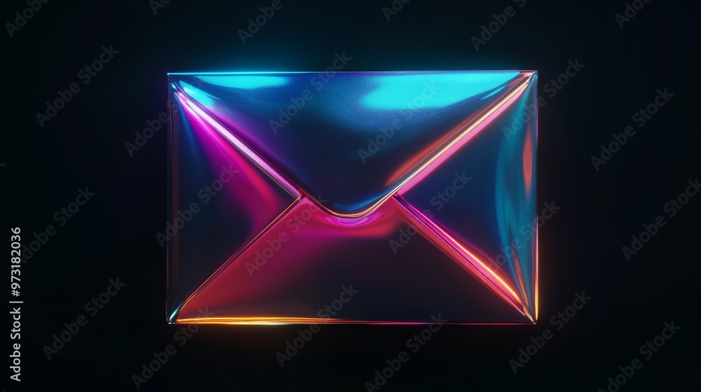 Neon envelope with shimmering colors on a dark background Neon envelope with shimmering colors on a dark background