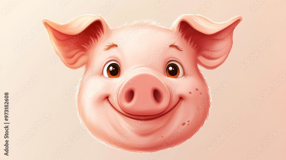 A cartoon pig face, a pig symbol, and a drawing of a pig. A cartoon pig face, a pig symbol, and a drawing of a pig.