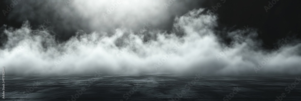 Obraz premium Smoke black ground fog cloud floor mist background steam dust dark white horror overlay. Ground smoke haze night black water atmosphere 3d magic spooky smog texture isolated transparent effect circle 
