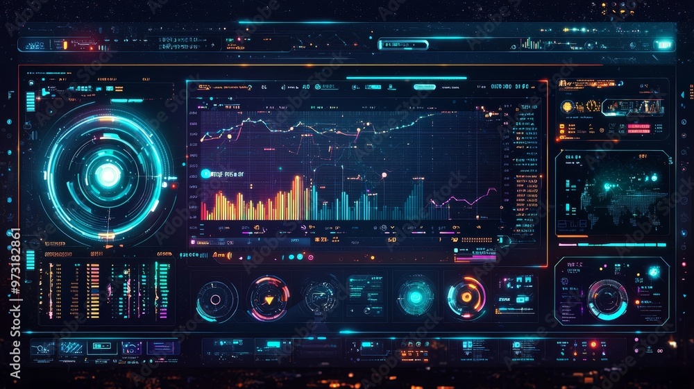 A futuristic interface design with grainy gradients transitioning from neon green to electric blue, giving a tech-savvy and innovative feel A futuristic interface design with grainy gradients transitioning from neon green to electric blue, giving a tech-savvy and innovative feel