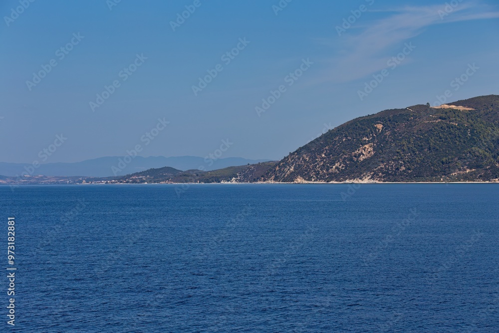 view of the sea and the mountain on the Athos peninsula - Greece view of the sea and the mountain on the Athos peninsula - Greece