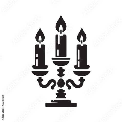 Candlestick Icon with Long Shadow Silhouette Illustration design template black and white