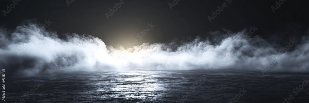 Obraz premium Smoke black ground fog cloud floor mist background steam dust dark white horror overlay. Ground smoke haze night black water atmosphere 3d magic spooky smog texture isolated transparent effect circle