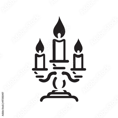 Candlestick Icon with Long Shadow Silhouette Illustration design template black and white