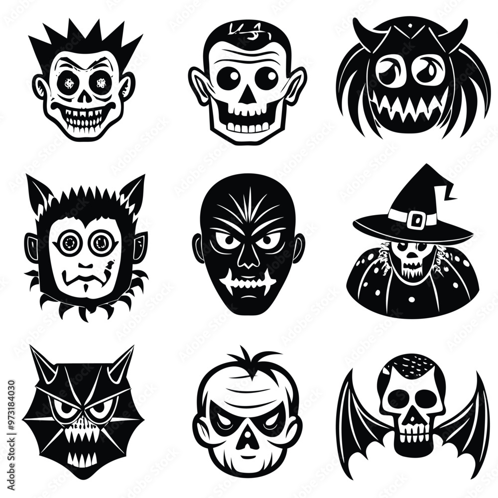 Fototapeta premium The shadow Collection of halloween silhouettes icon and characte. The website in the Halloween festival. Vector clipart illustration isolated on white background