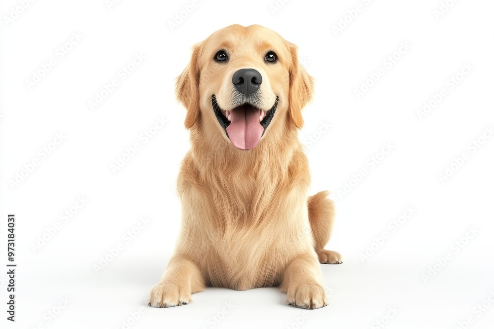 Create a realistic CG 3D image of a majestic Golden Retriever, isolated on a clean white background Focus on capturing the dogs fluffy coat and friendly expression Create a realistic CG 3D image of a majestic Golden Retriever, isolated on a clean white background Focus on capturing the dogs fluffy coat and friendly expression