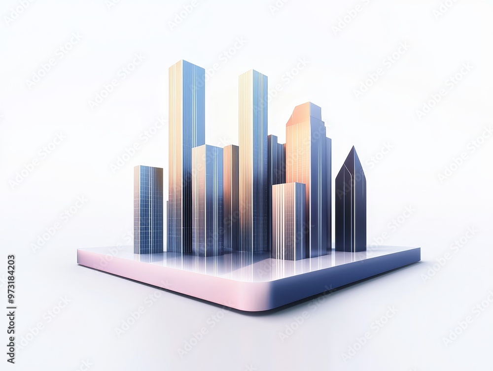 Create a worms-eye view platform with futuristic buildings looming above, incorporating reflective surfaces and neon lights Create a worms-eye view platform with futuristic buildings looming above, incorporating reflective surfaces and neon lights