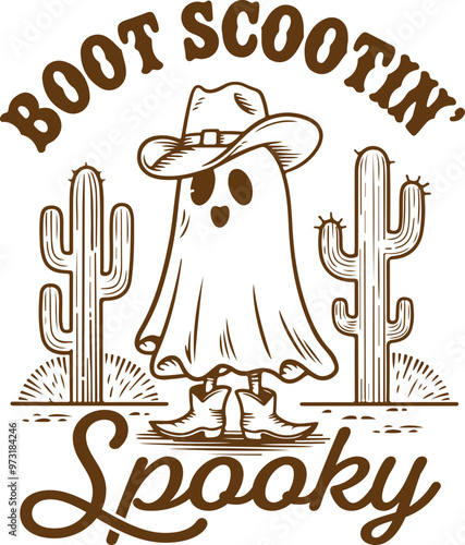 Boot Scootin' Spooky Quote, Vintage Western Cowboy Ghost Shirt Design, Trendy Country Ghost SVG