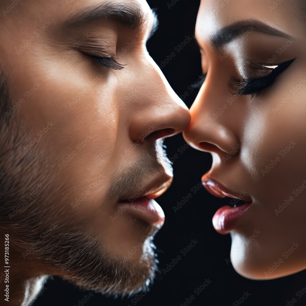 Sensual couple kiss. I Love You. Couple In Love. Romantic and love. Intimate relationship and sexual relations. Dominant man. Closeup mouths kissing