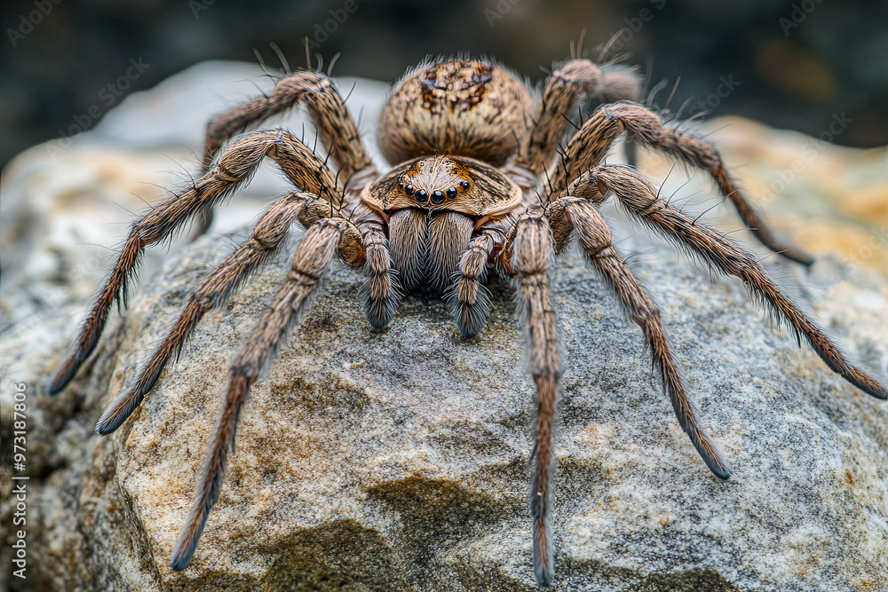 Large spider with hairy legs resting on a rock
Large spider with hairy legs resting on a rock