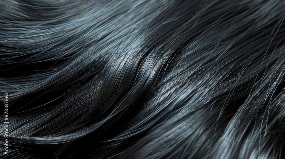 Close-up of smooth long black hair showing off its shine Close-up photo with clean background Close-up of smooth long black hair showing off its shine Close-up photo with clean background