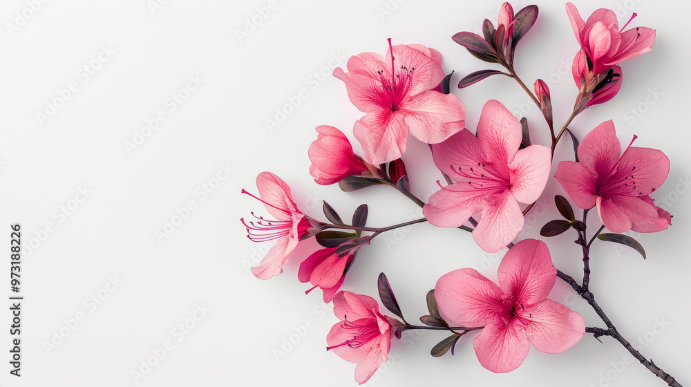 Fototapeta premium A beautiful arrangement of pink flowers with delicate petals against a clean, white background, symbolizing elegance and nature.