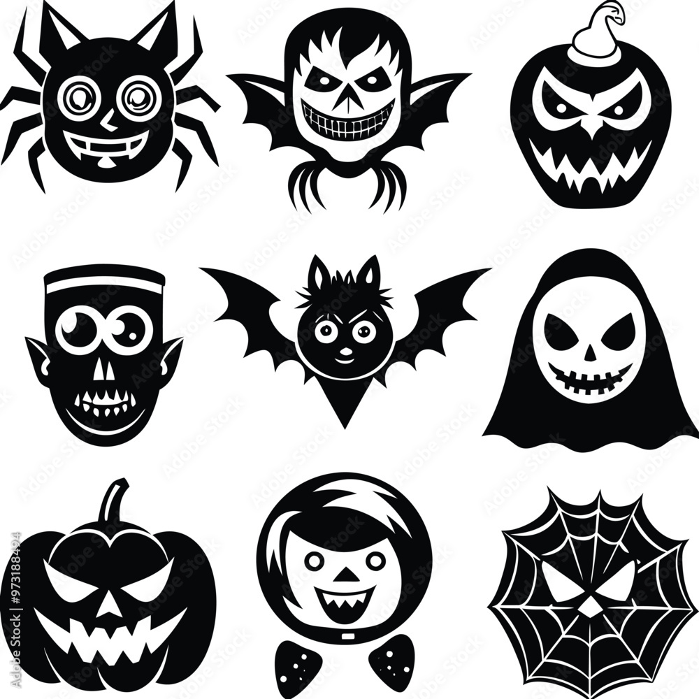 The shadow Collection of halloween silhouettes icon and characte. The website in the Halloween festival. Vector clipart illustration isolated on white background The shadow Collection of halloween silhouettes icon and characte. The website in the Halloween festival. Vector clipart illustration isolated on white background