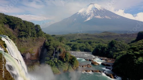 fantasy waterfall and mountain scenery. imaginary view.