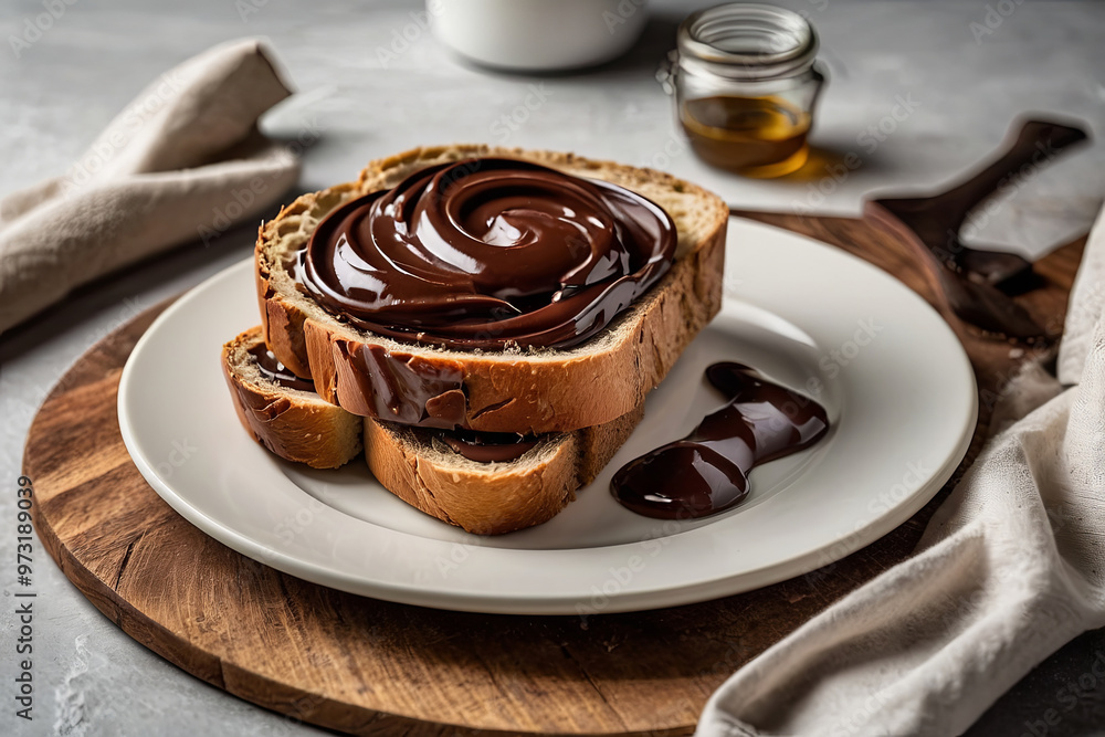 a bread with tasty chocolate spread on a bread with tasty chocolate spread on