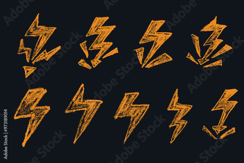 thunder,lightning,electricity icon doodle with chalk or crayon texture