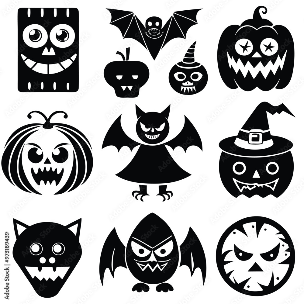 The shadow Collection of halloween silhouettes icon and characte. The website in the Halloween festival. Vector clipart illustration isolated on white background The shadow Collection of halloween silhouettes icon and characte. The website in the Halloween festival. Vector clipart illustration isolated on white background