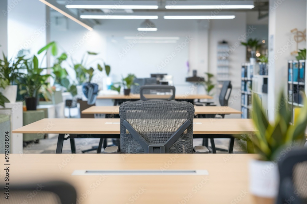 Modern office workspace. Spacious and bright office space featuring modern desks and chairs. The minimalist design and natural light create a productive and inspiring work environment. Modern office workspace. Spacious and bright office space featuring modern desks and chairs. The minimalist design and natural light create a productive and inspiring work environment.