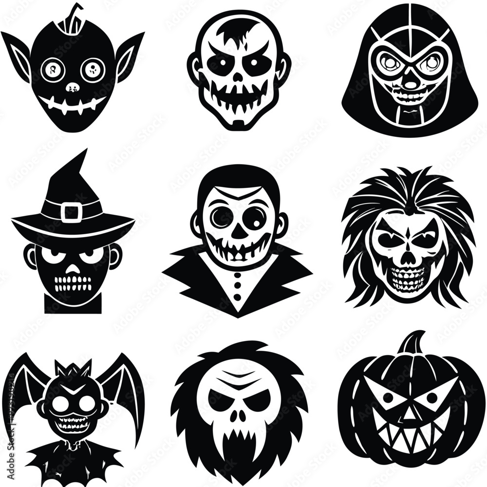 Fototapeta premium The shadow Collection of halloween silhouettes icon and characte. The website in the Halloween festival. Vector clipart illustration isolated on white background