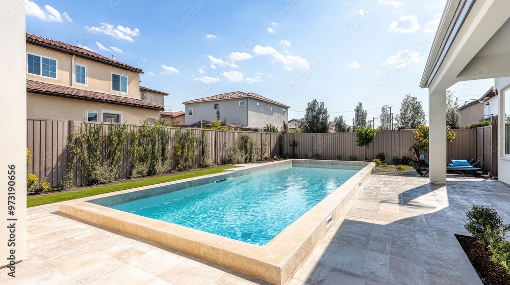 Fototapeta premium Newly Constructed Rectangular Swimming Pool. AI generated illustration