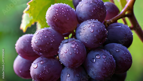 Wallpaper Mural Eine Nahaufnahme einer tiefvioletter Weintrauben, jede Weintraube ist mit winzigen Morgentautropfen bedeckt Torontodigital.ca