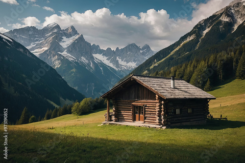 cabin in the mountains with alps around