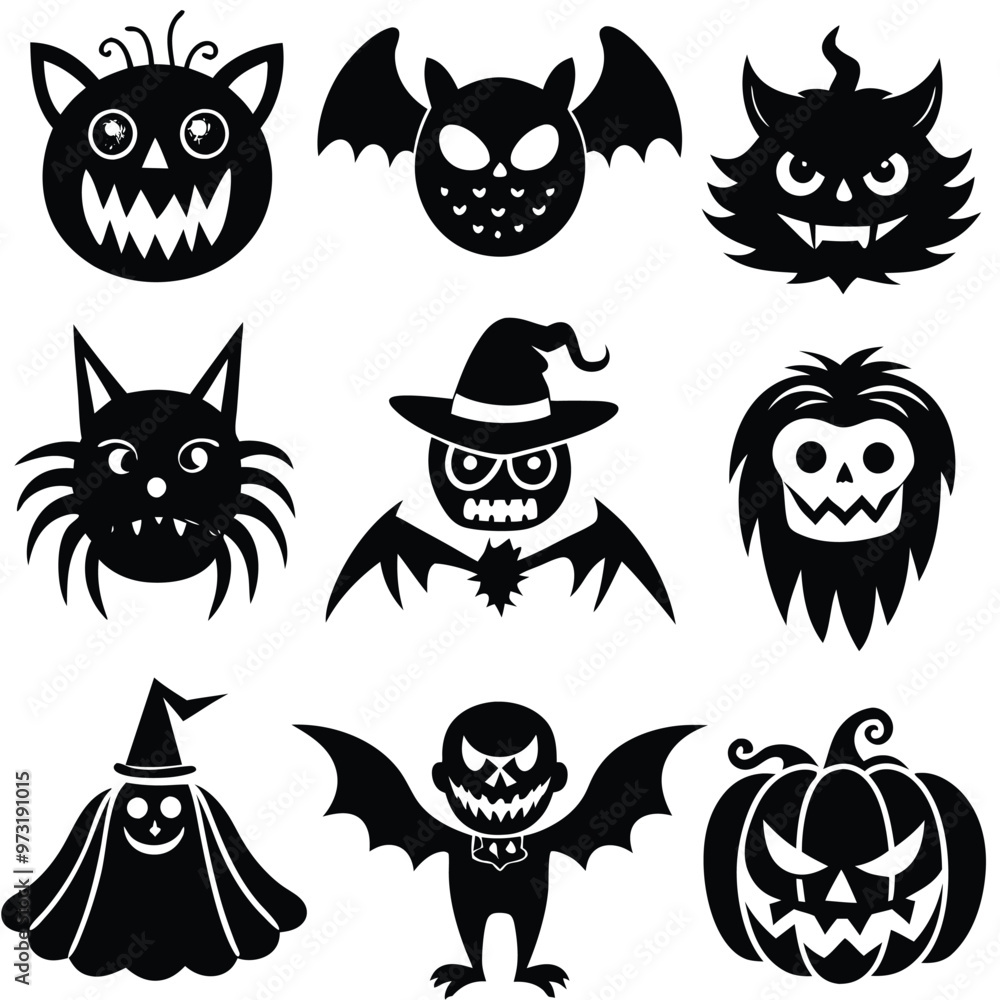 The shadow Collection of halloween silhouettes icon and characte. The website in the Halloween festival. Vector clipart illustration isolated on white background The shadow Collection of halloween silhouettes icon and characte. The website in the Halloween festival. Vector clipart illustration isolated on white background