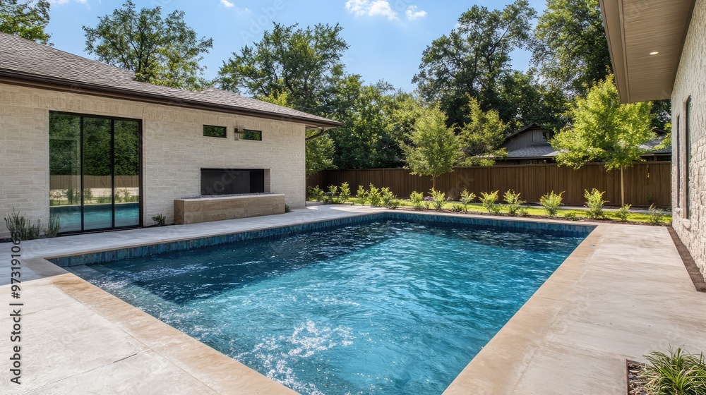 Fototapeta premium Newly Constructed Rectangular Swimming Pool. AI generated illustration