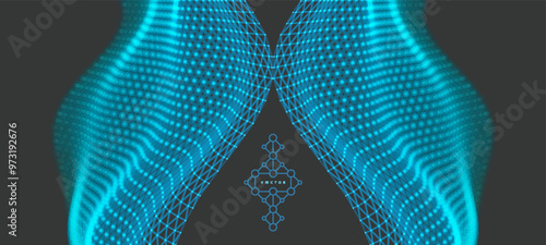 Background of two symmetrical wavy grid style structures. Cover design template. 3D illustration for brochure, poster, presentation, flyer or banner.