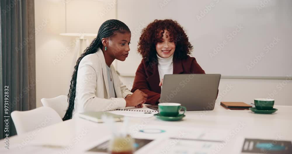 Women, laptop or paper in office for discussion, planning or budget review in NGO. Team, computer or portfolio at table for finance information or proposal for project capital for social development Women, laptop or paper in office for discussion, planning or budget review in NGO. Team, computer or portfolio at table for finance information or proposal for project capital for social development