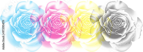 Grunge cmyk color stipple rose flower background modern design material