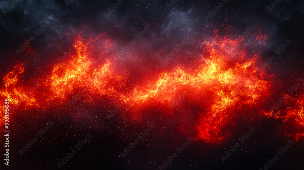 Naklejka premium Fiery Red Sky with Intense Flame Effect and Smoky Background, Ideal for Apocalyptic or Dramatic Designs