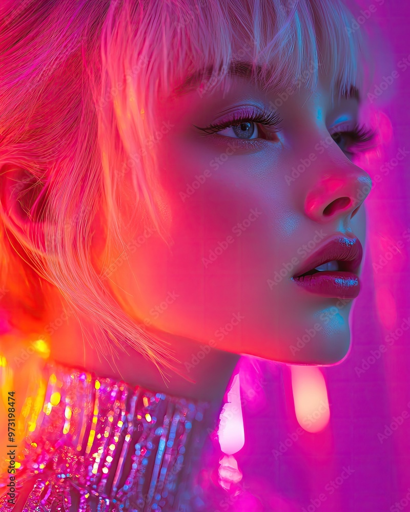 A close-up portrait of a beautiful woman with glowing skin against a vibrant, colorful background, showcasing modern beauty. A close-up portrait of a beautiful woman with glowing skin against a vibrant, colorful background, showcasing modern beauty.