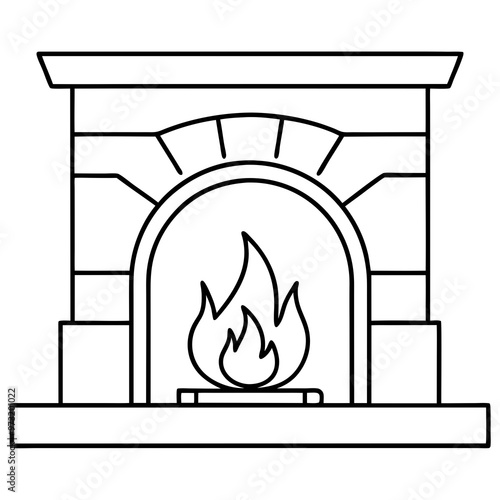 line art drawing of a fireplace with fire