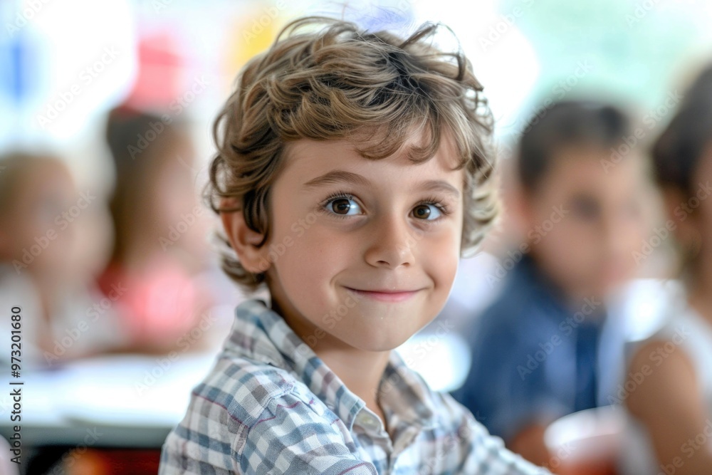 A young student sitting at a table in a typical school setting, ideal for educational or learning-related contexts A young student sitting at a table in a typical school setting, ideal for educational or learning-related contexts