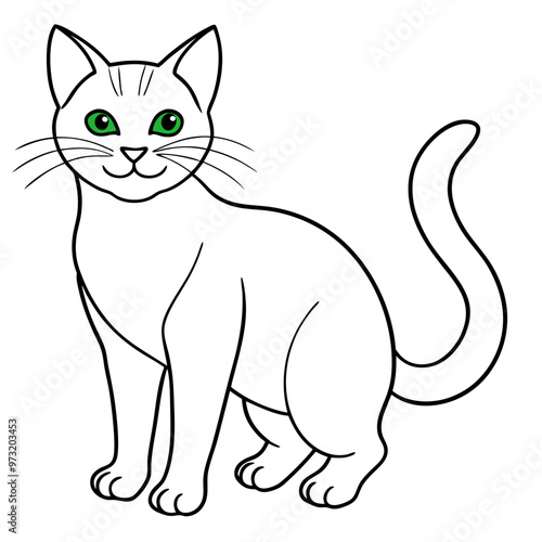 cat vector line art color illustration white background