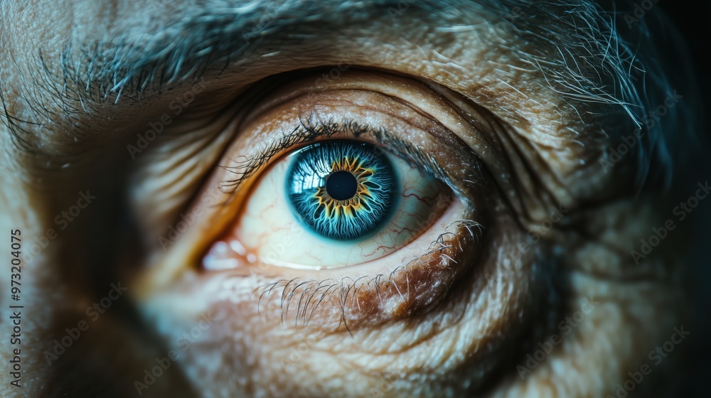 Close-up of detailed human eye with vibrant iris colors and textures for artistic and medical illustration Close-up of detailed human eye with vibrant iris colors and textures for artistic and medical illustration