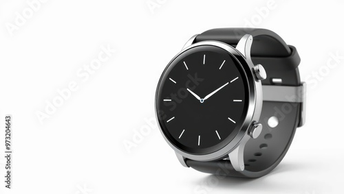 Modern Black Smartwatch with Silver Bezel and Black Strap