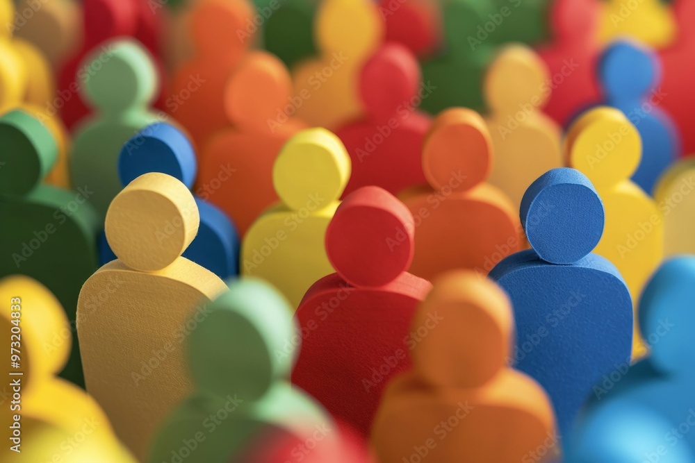 A vibrant display of paper cut-outs representing a large crowd of diverse individuals standing side by side in a lively atmosphere. Beautiful simple AI generated image A vibrant display of paper cut-outs representing a large crowd of diverse individuals standing side by side in a lively atmosphere. Beautiful simple AI generated image